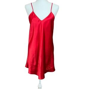 Red slip dress With Heart‎ Embroidery